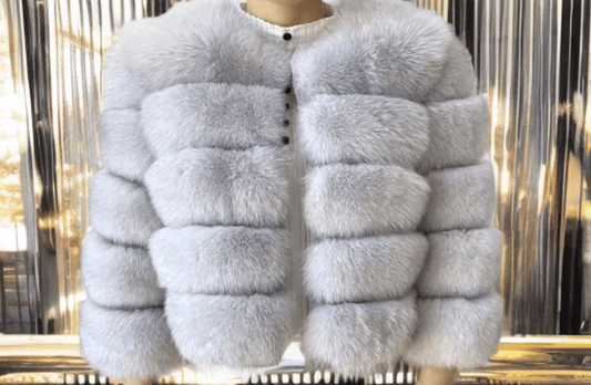 Futro z lisa naturalne damskie biało - niebieskie YSL - 10 - LEU