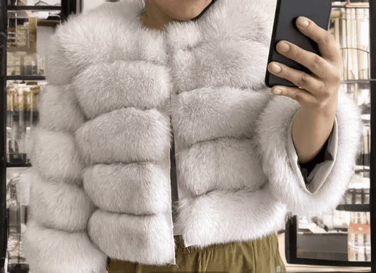 Futro z lisa naturalne damskie biały - beż YSL - 10 - LEU