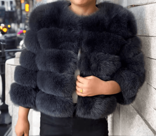 Futro z lisa naturalne damskie ciemny - szary YSL - 10 - LEU