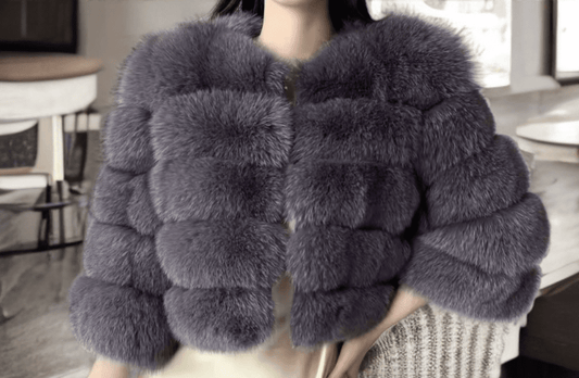 Futro z lisa naturalne damskie fioletowo - szare YSL - 10 - LEU