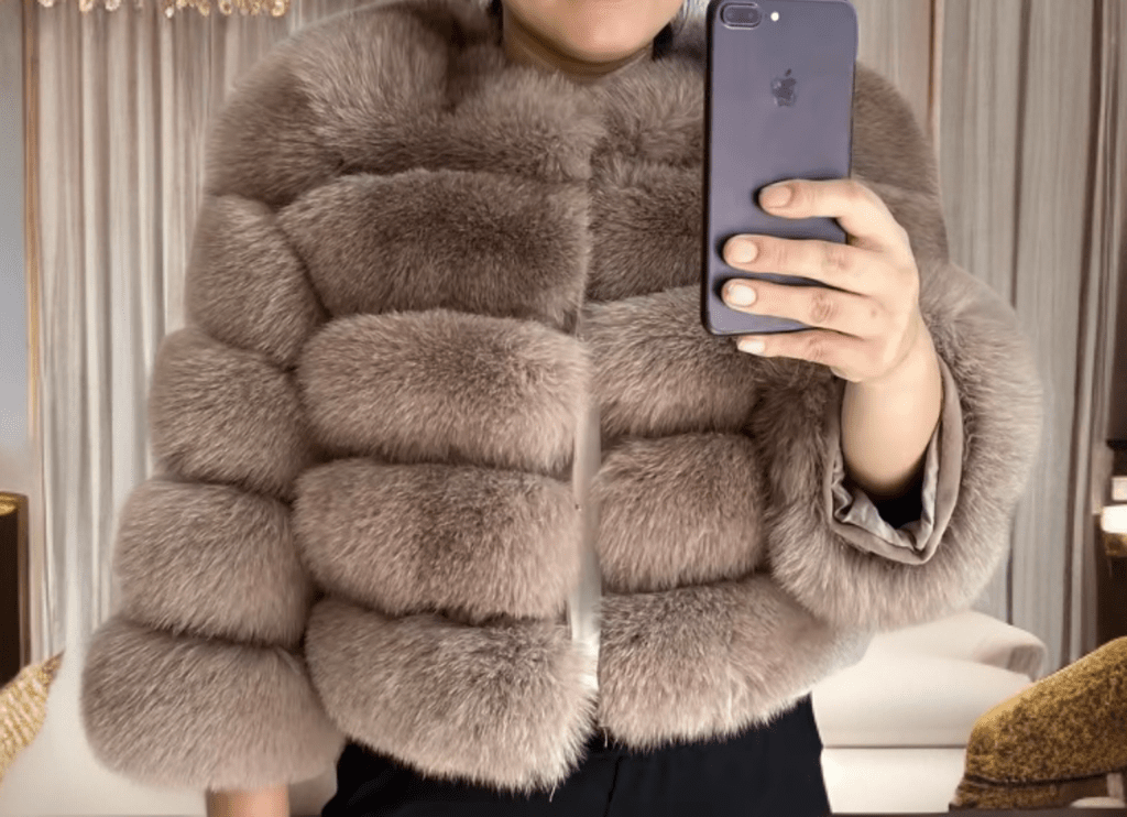 Futro z lisa naturalne damskie jasne khaki YSL - 10 - LEU