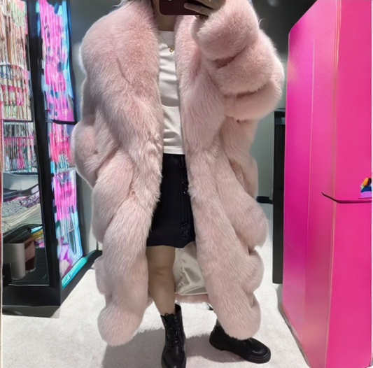 Futro z lisa naturalnego perłowy róż,CH-201-LEU. Futro damskie z lisa naturalnego hodowlanego. 