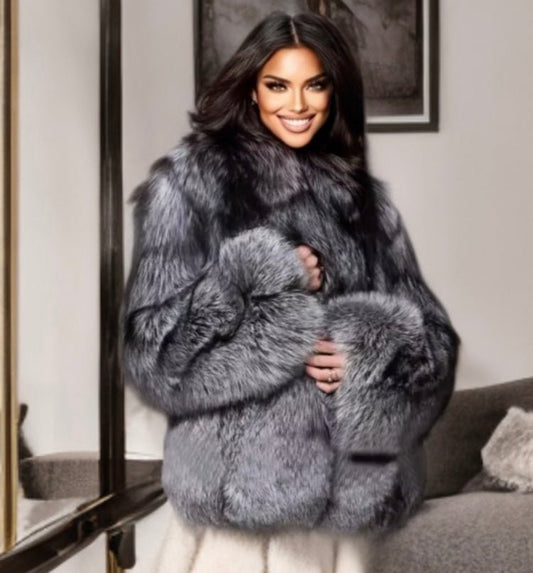 Futro z lisa srebrzystego damskie krótkie 60 cm - LEU