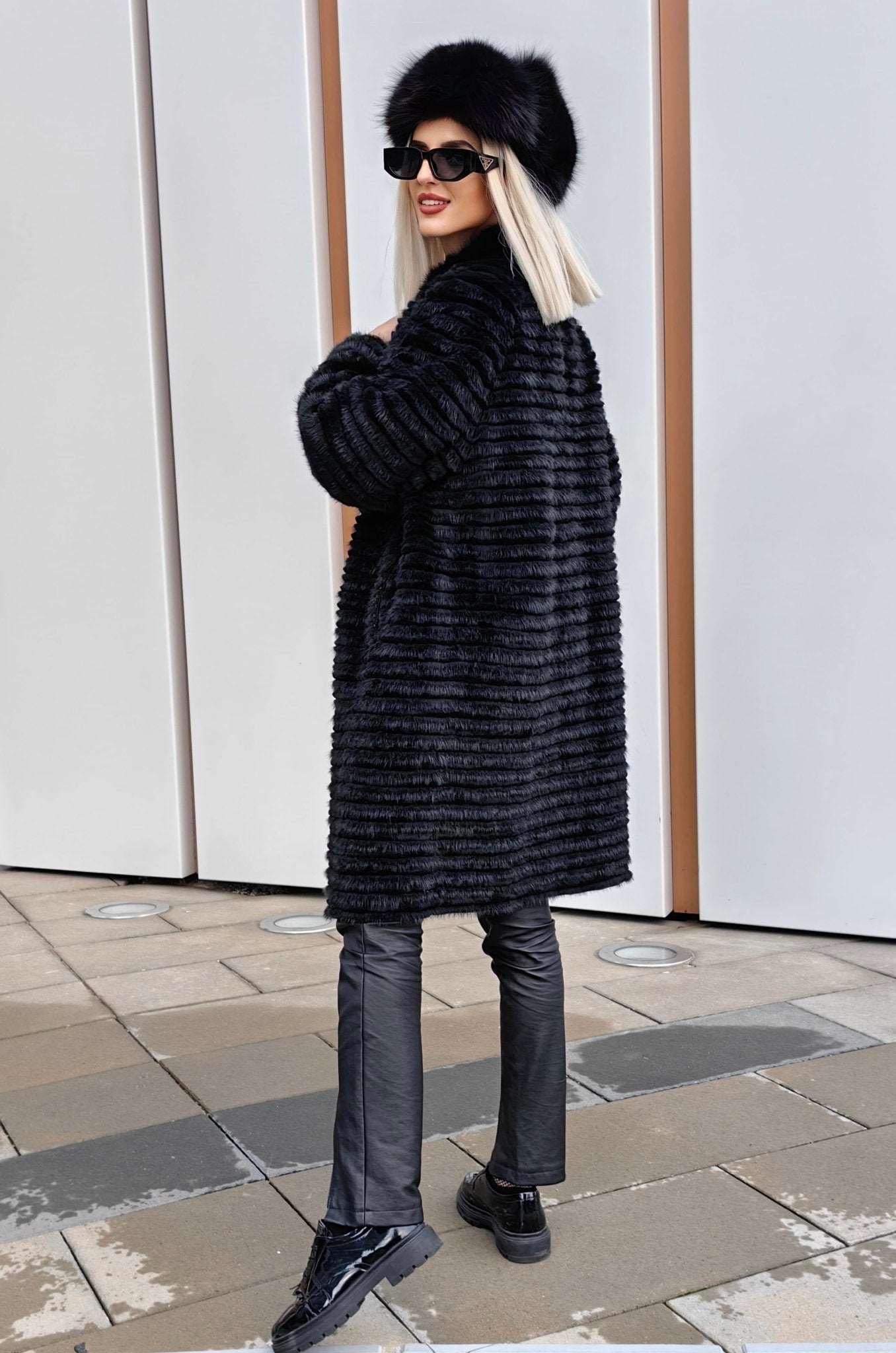 Futro z norek damskie czarne, Płaszcz z futra norek damski czarny od LEU