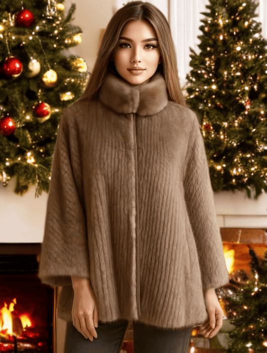 Futro z norek, ponczo futrzane brązowe - LEU