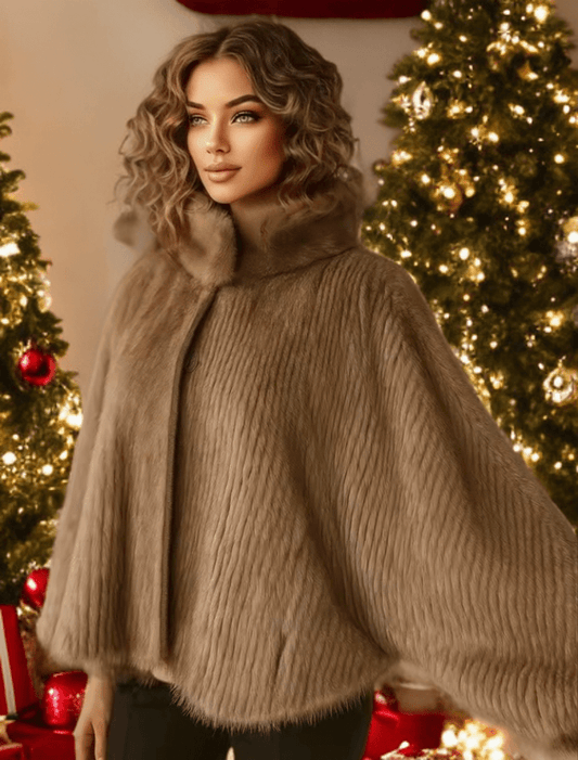 Futro z norek, ponczo futrzane brązowe - LEU