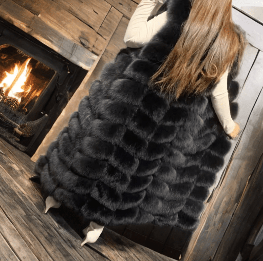 Kamizelka z lisa naturalnego czarna długa - LEU