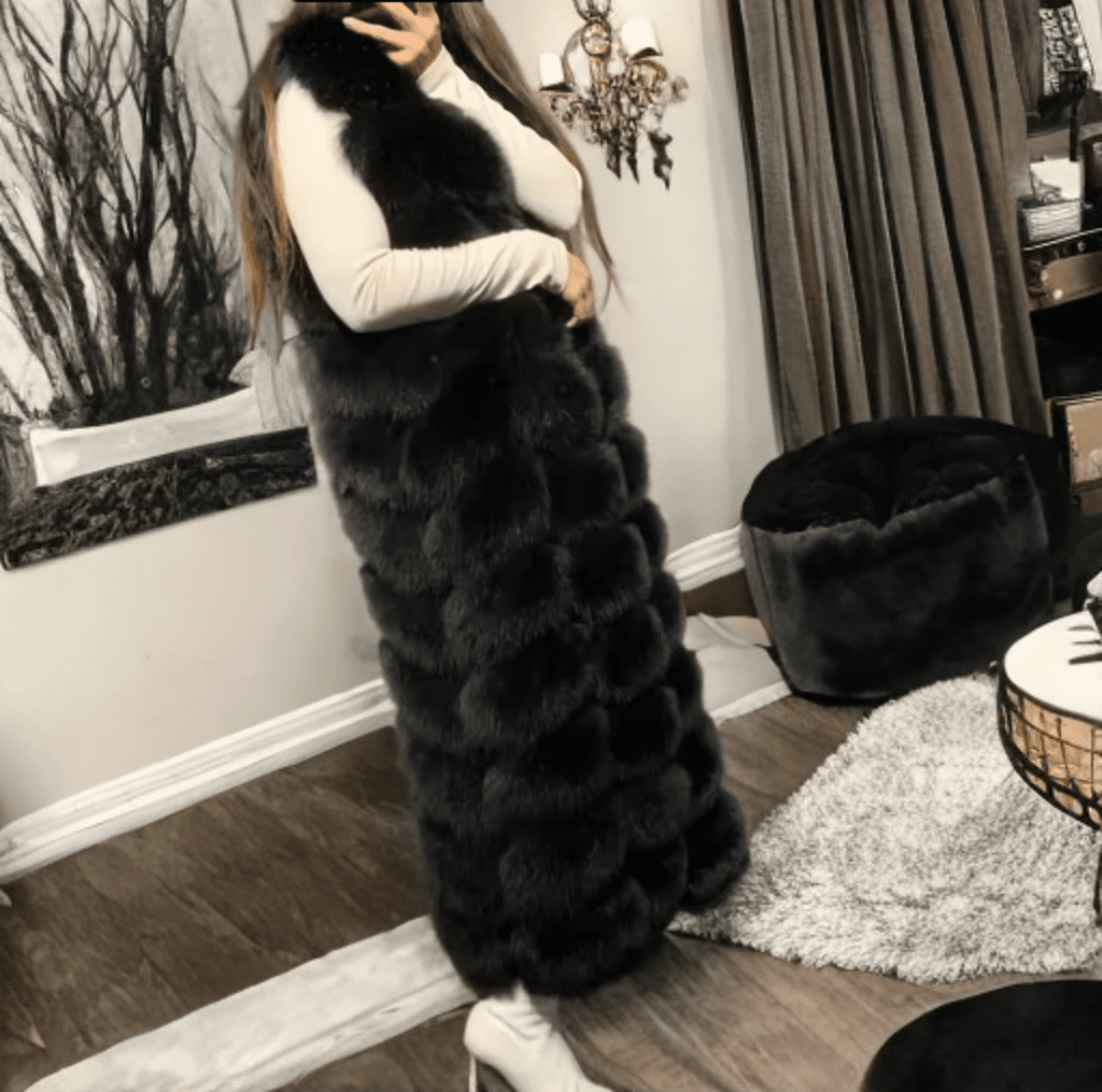 Kamizelka z lisa naturalnego czarna długa - LEU