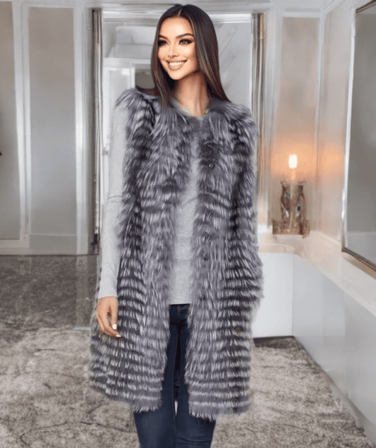 Kamizelka z lisa,lisem futrzana,srebrzysta QR - 2 - LEU