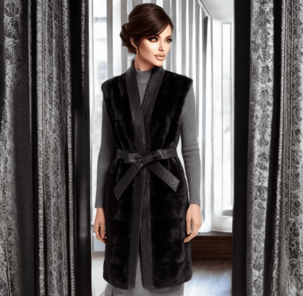 Kamizelka z norek czarna futrzana - LEU