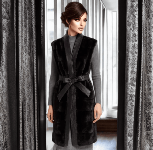 Kamizelka z norek czarna futrzana - LEU