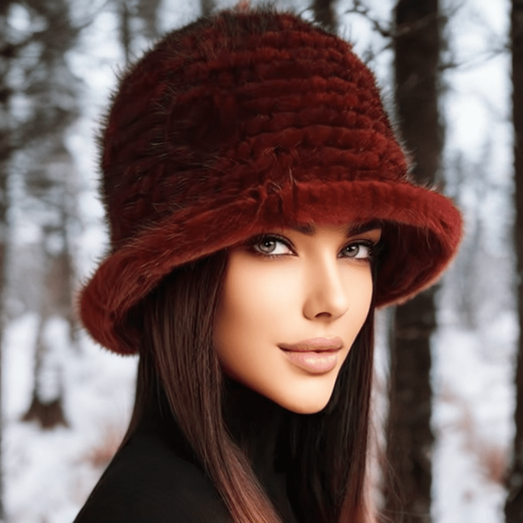 Kapelusz futrzany z futra norek bordowy damski - LEU