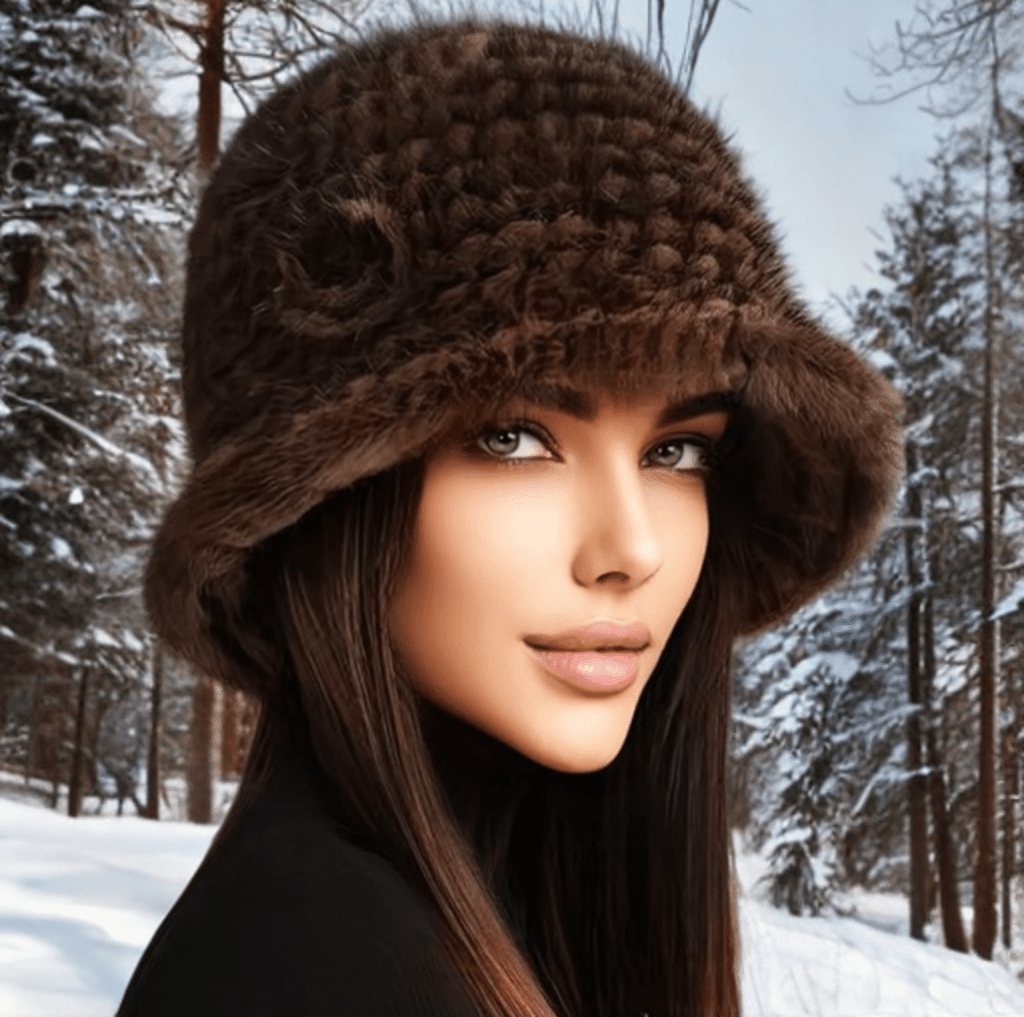 Kapelusz futrzany z futra norek ciemny - brązowy damski - LEU