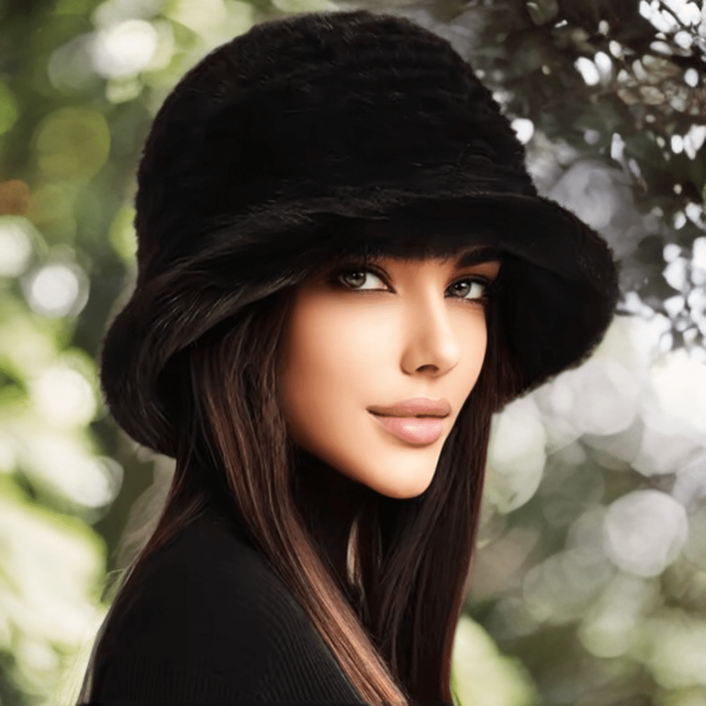 Kapelusz futrzany z futra norek czarny damski - LEU