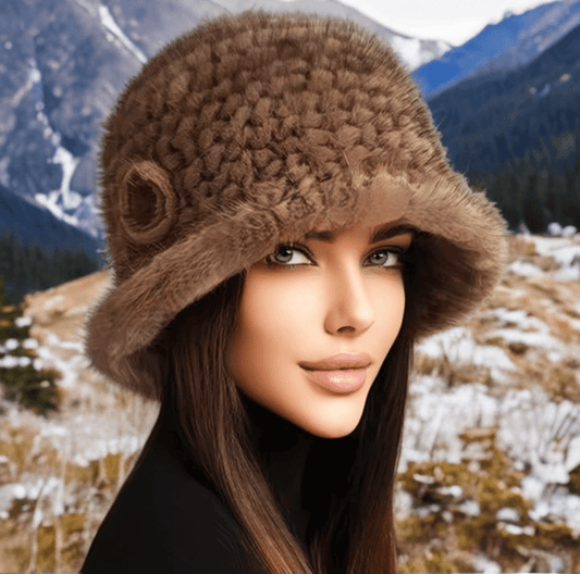 Kapelusz futrzany z futra norek jasno - brązowy damski - LEU