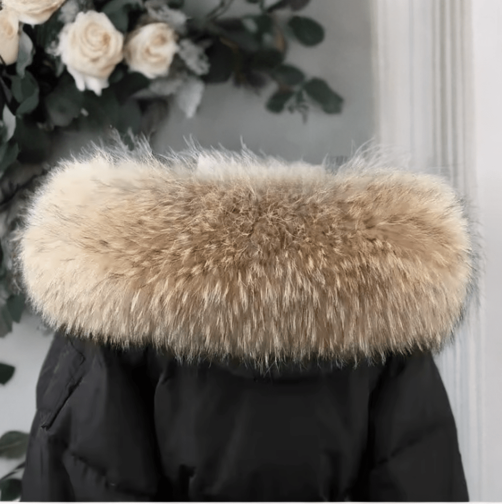 Kołnierz z jenota futra naturalnego do kaptura jasny brąz 60x13 - LEU