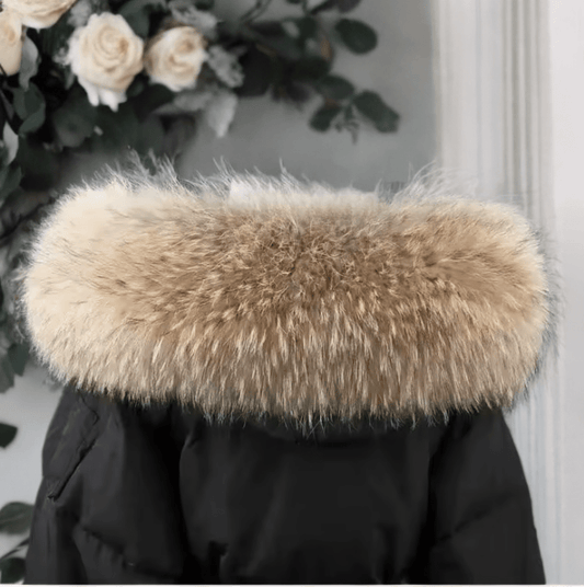 Kołnierz z jenota futra naturalnego do kaptura jasny brąz 60x13 - LEU