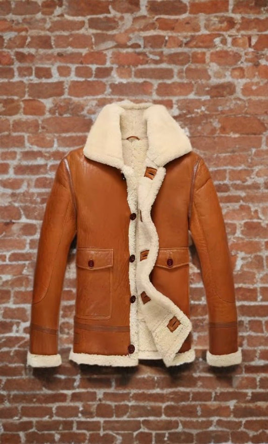 Kożuch męski naturalny,Płaszcz zimowy męski brązowy,ANDRZEJ - LEU