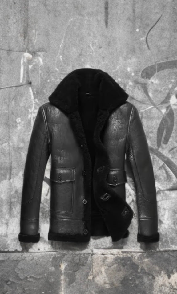 Kożuch męski naturalny,Płaszcz zimowy męski czarny,ANDRZEJ - LEU