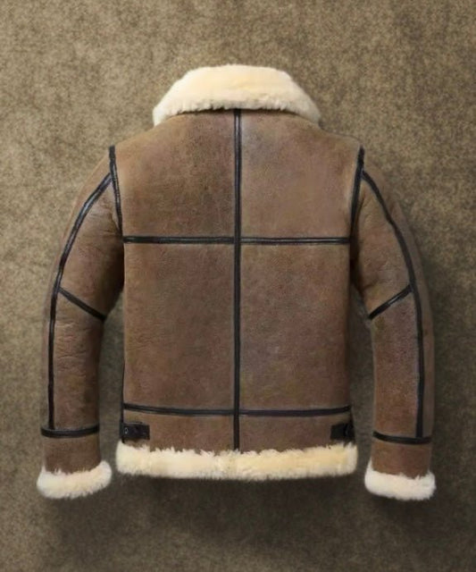 Kożuch pilotka męski ze skóry brązowy vintage, LOT - 44 - LEU