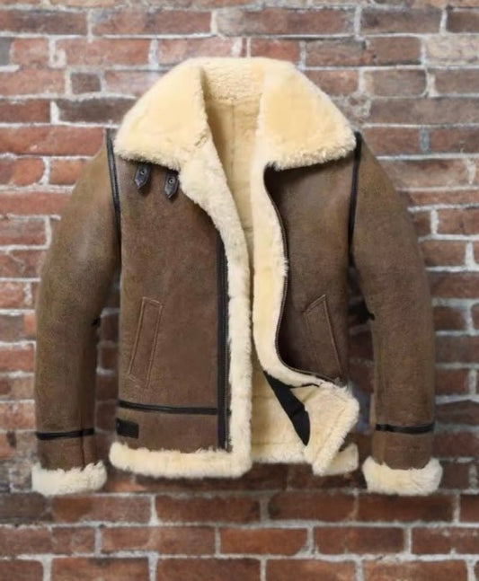Kożuch pilotka męski ze skóry brązowy vintage, LOT - 44 - LEU