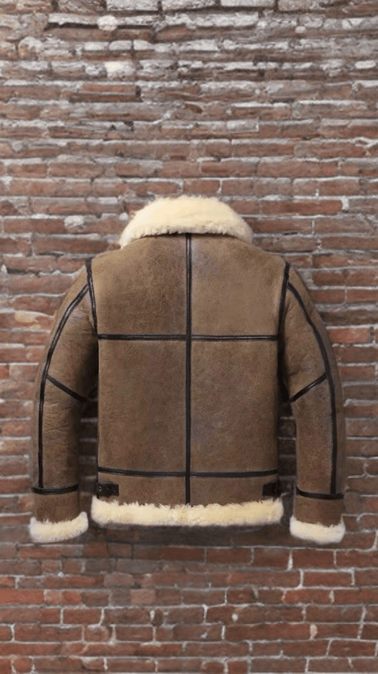 Kożuch pilotka męski ze skóry brązowy vintage, LOT - 44 - LEU