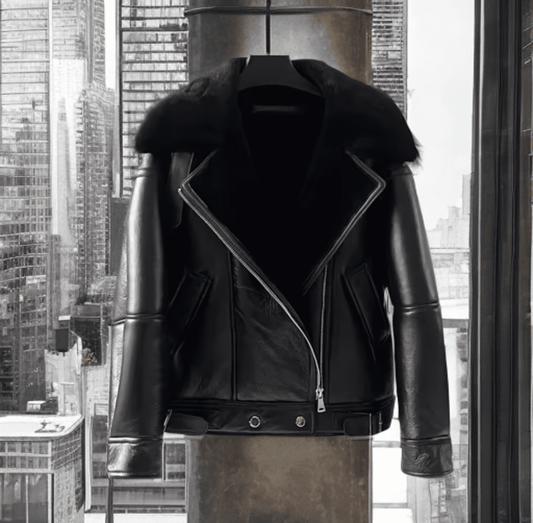 Kożuch pilotka, ramoneska damski naturalny czarny,P - 1 - LEU