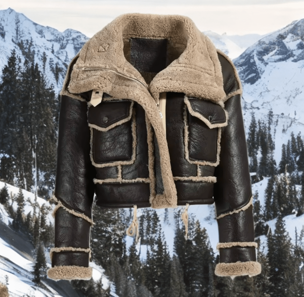 Kożuch pilotka skórzana damska ramoneska zimowa brązowa,LOT - 7 - LEU