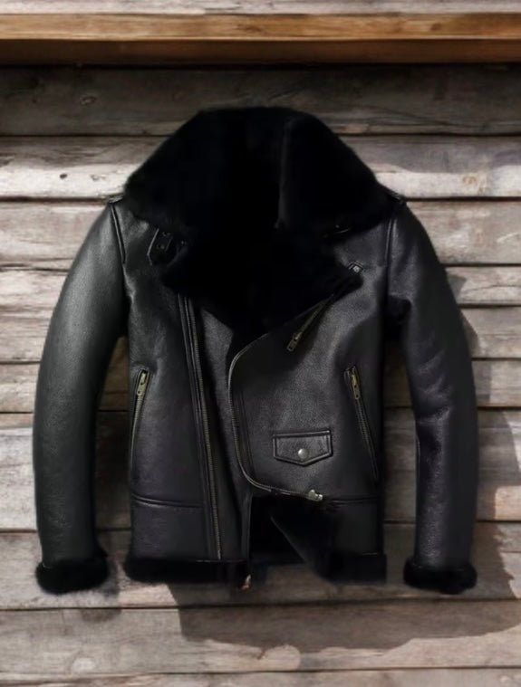 Kożuch ramoneska męski z naturalnej skóry czarny, LOT - 66 - LEU