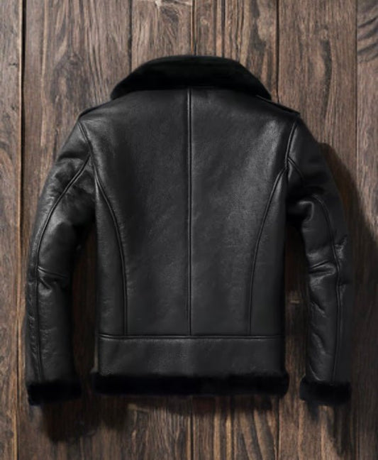 Kożuch ramoneska męski z naturalnej skóry czarny, LOT - 66 - LEU