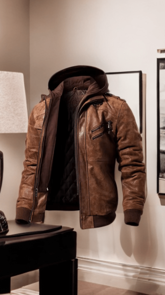 Kurtka bomberka męska brązowa z brązowym kapturem,PLEIN - LEU