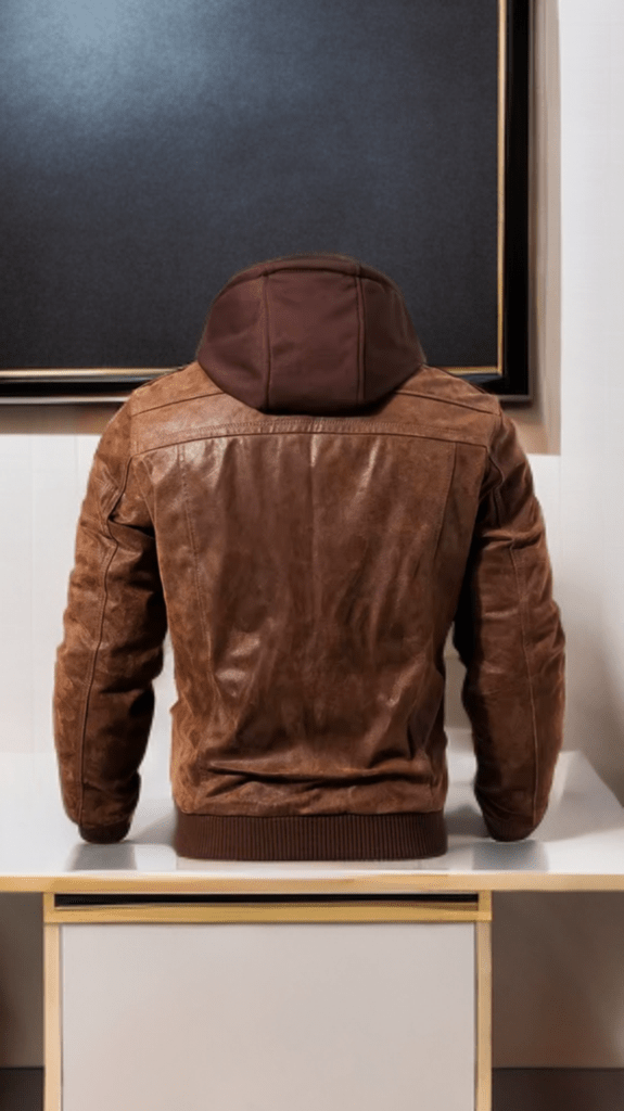 Kurtka bomberka męska brązowa z brązowym kapturem,PLEIN - LEU