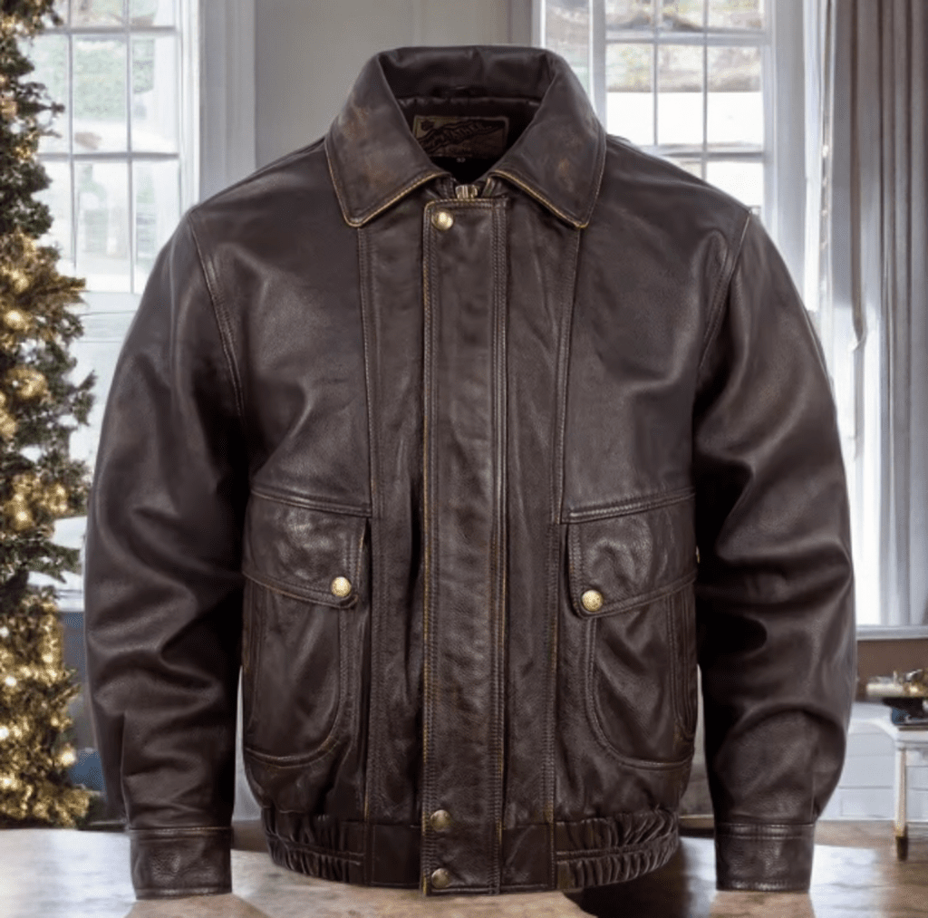 Kurtka bomberka męska pilotka skórzana brązowa,LOT - 1 - LEU