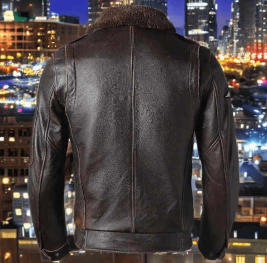 Kurtka pilotka skórzana męska brązowa,PILOTKA - LEU