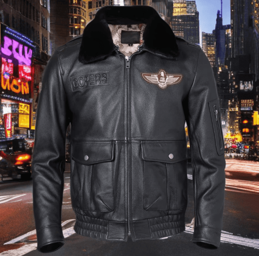 Kurtka pilotka skórzana męska czarna PILOTKA - LEU