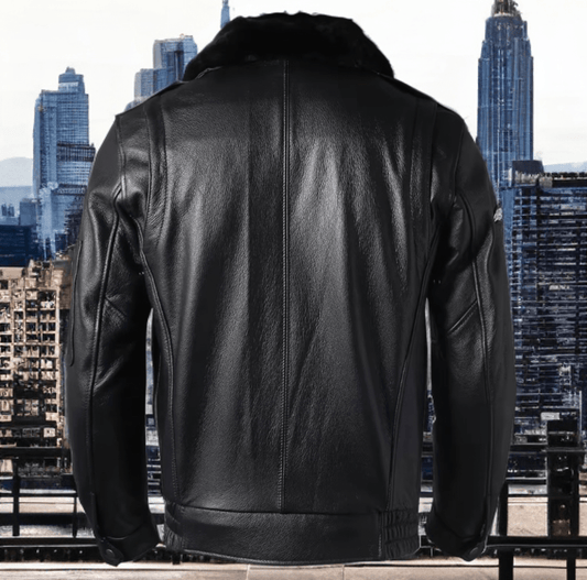 Kurtka pilotka skórzana męska czarna PILOTKA - LEU