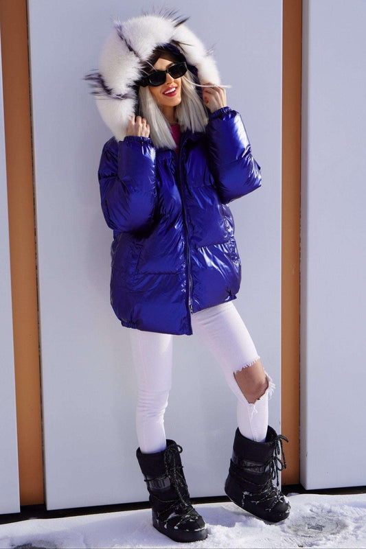 Kurtka puchowa damska z lisem, VERONIKA - LEU