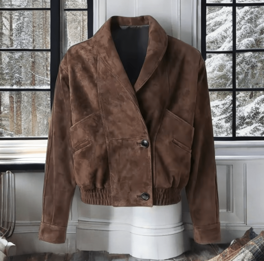 Kurtka skórzana damska bomberka, pilotka brązowa, LOT-40-LEU. Kurtka ze skóry wiosenna, jesienna, przejściowa.  
