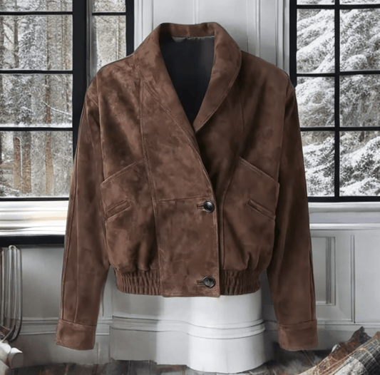 Kurtka skórzana damska bomberka, pilotka brązowa, LOT-40-LEU. Kurtka ze skóry wiosenna, jesienna, przejściowa.  