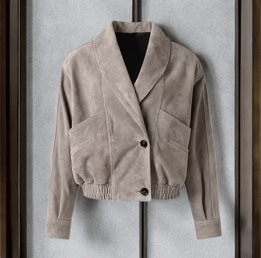 Kurtka skórzana damska bomberka, pilotka popiel od LEU. Kurtka ze skóry wiosenna, jesienna, przejściowa.