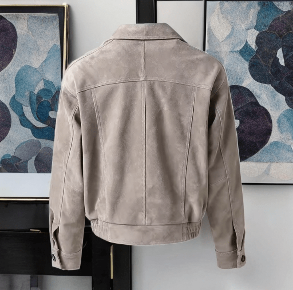 Kurtka skórzana damska bomberka, pilotka popiel, LOT-40-LEU Kurtka ze skóry wiosenna, jesienna, przejściowa.