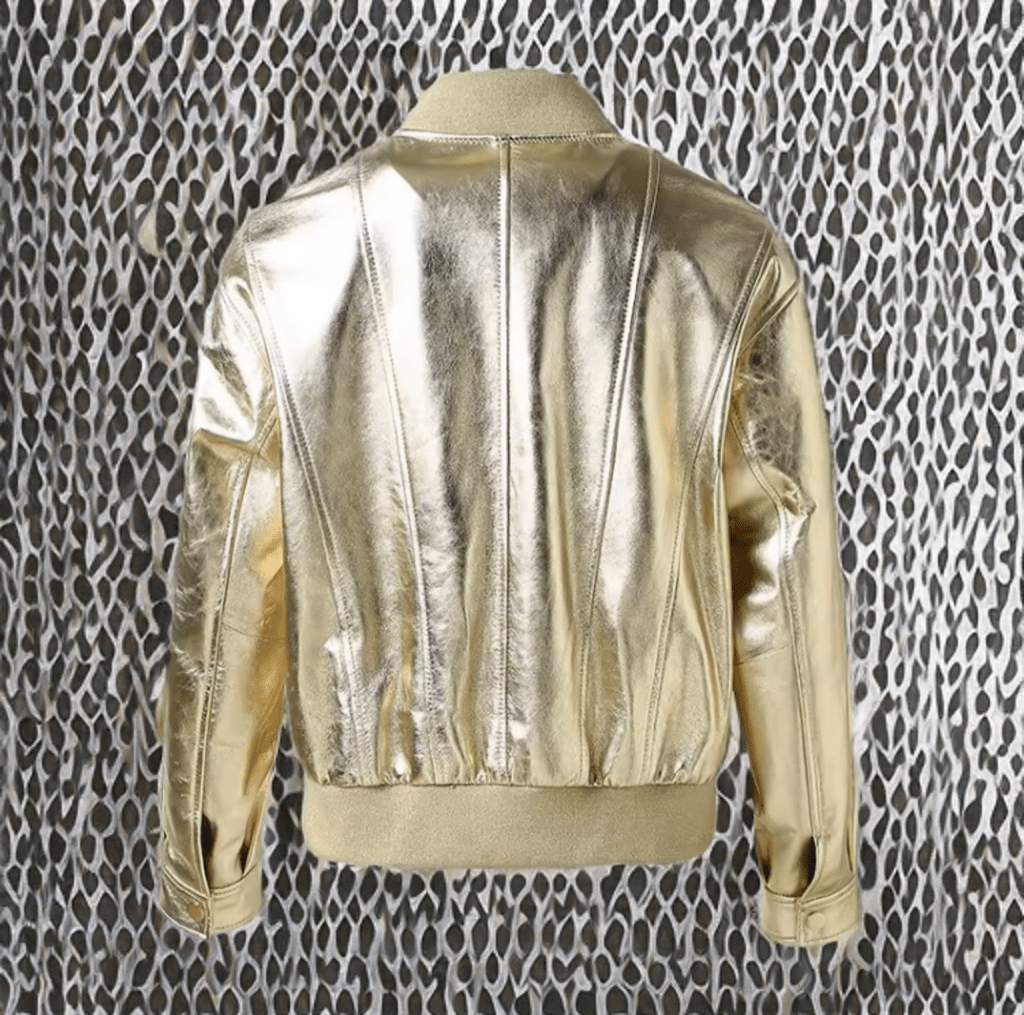 Kurtka skórzana damska bomberka, pilotka złota - LEU