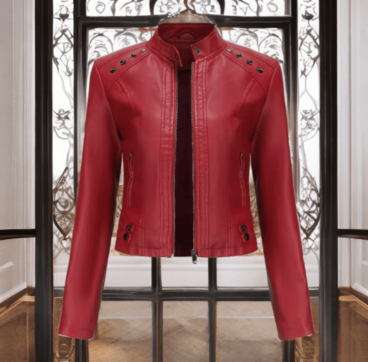 Kurtka skórzana damska bordowa ze skóry eko,BIKE-1 - LEU. Kurtka ze skóry damska wiosenna, jesienna, przejściowa. 