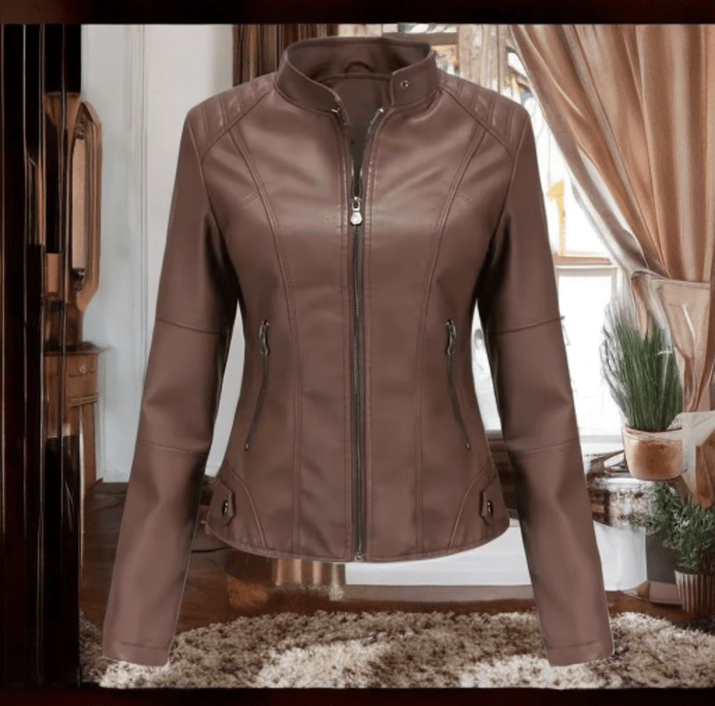 Kurtka skórzana damska brązowa ciemna, MARTYNKA - LEU