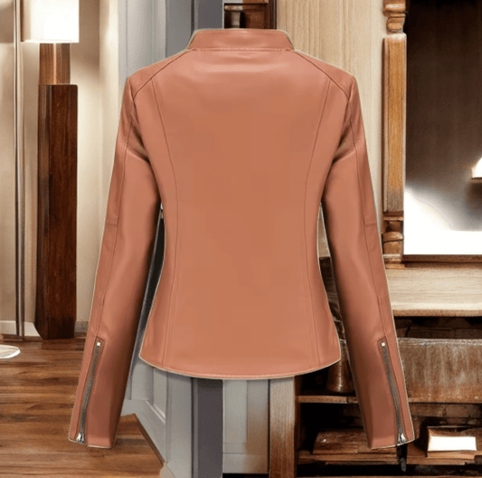 Kurtka skórzana damska brązowa jasna, MARTYNKA - LEU