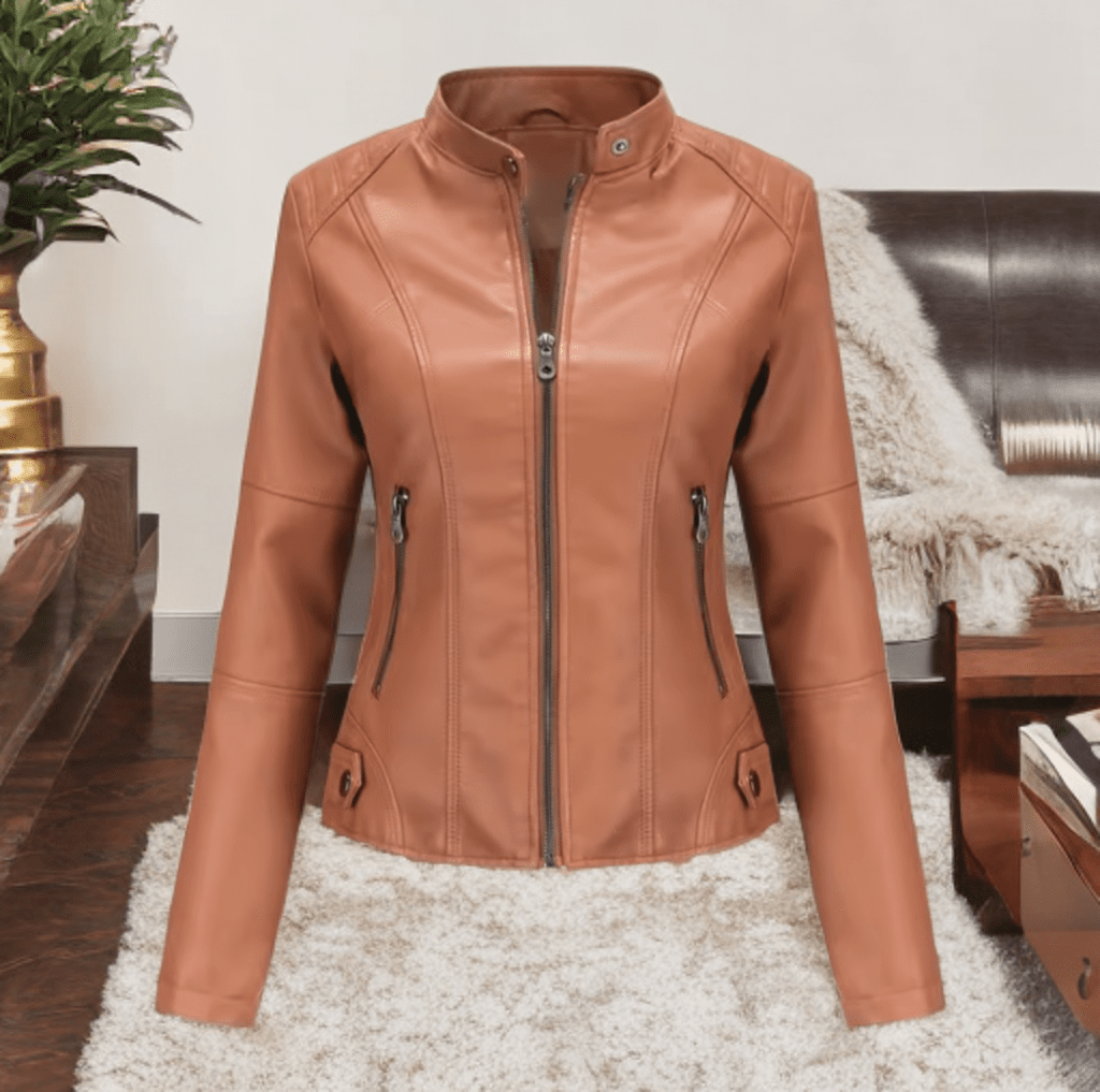 Kurtka skórzana damska brązowa jasna, MARTYNKA - LEU