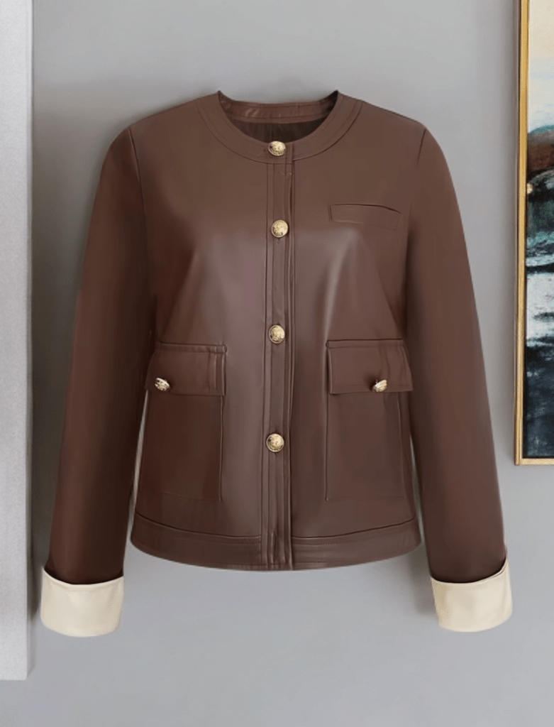 Kurtka skórzana damska brązowy żakiet ze skóry - LEU
