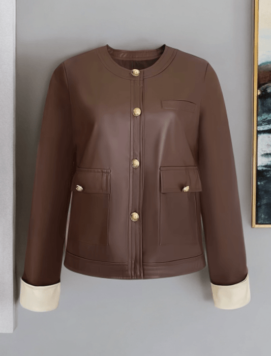Kurtka skórzana damska brązowy żakiet ze skóry - LEU