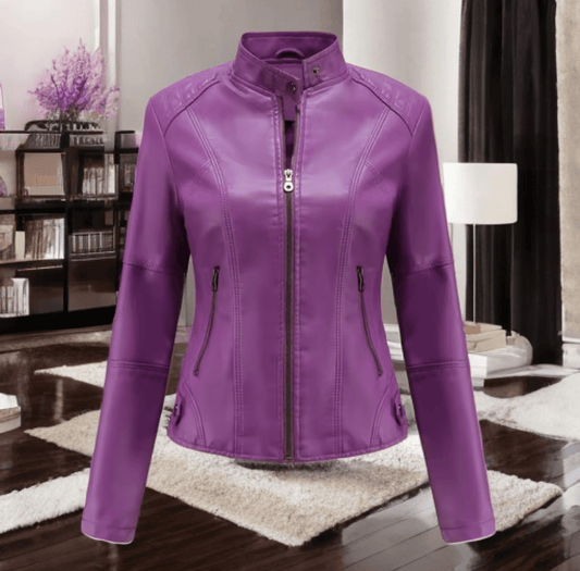 Kurtka skórzana damska fioletowa, MARTYNKA - LEU