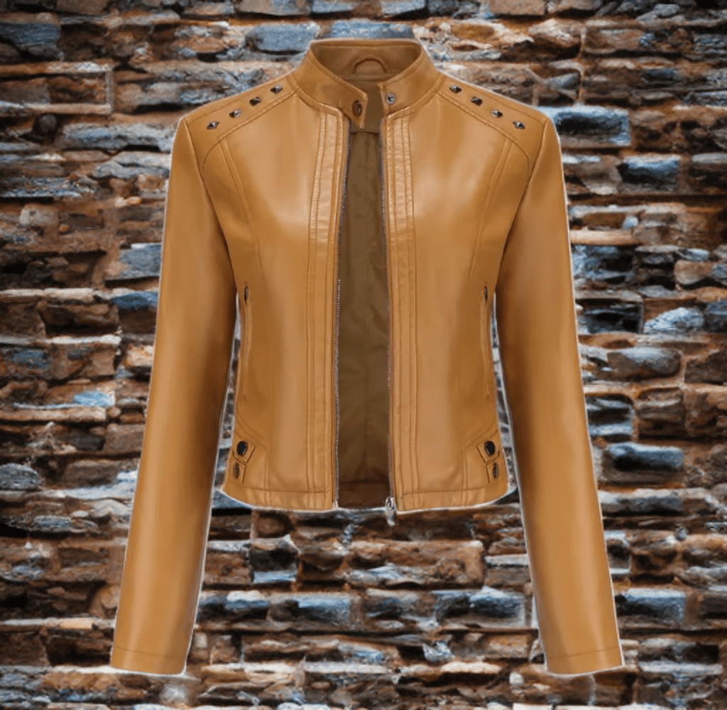 Kurtka skórzana damska karmel ze skóry eko,BIKE-1 - LEU. Kurtka ze skóry damska wiosenna, jesienna, przejściowa.